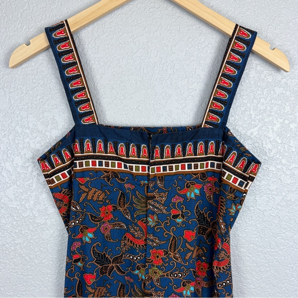 Handmade Floral Print Boho Sleeveless Maxi Dress Navy Blue Orange Brown Indie - Picture 7 of 9